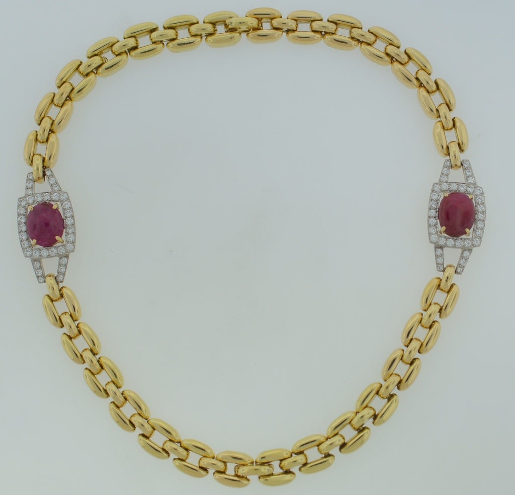 Mixed Cut David Webb Ruby Diamond Gold Necklace Bracelet Interchangeable