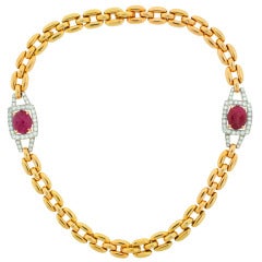 David Webb Cabochon Ruby Diamond & Yellow Gold Necklace / Bracelet 4