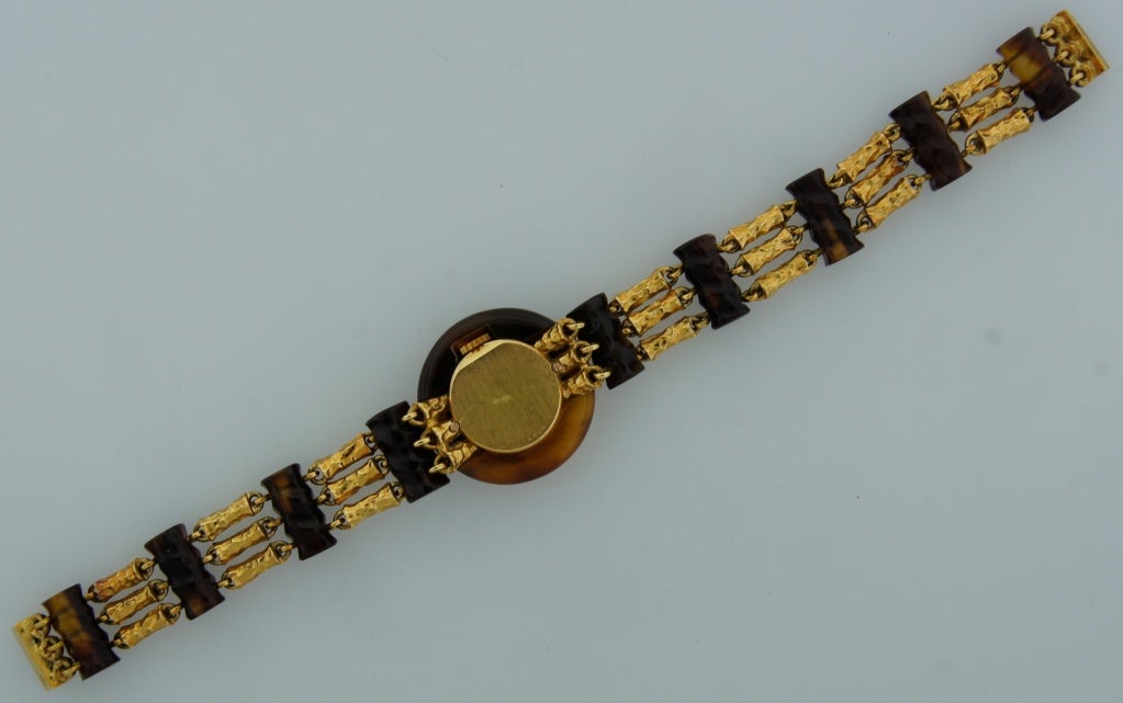 Boucheron Lady's Yellow Gold, Bakelite and Diamond Bracelet Watch circa 1970s For Sale 1