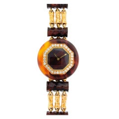 Boucheron Lady's Yellow Gold, Bakelite and Diamond Bracelet Watch circa 1970s 11