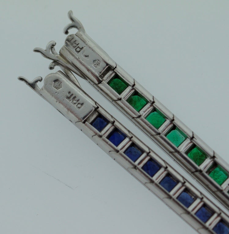 Art Deco Emerald Sapphire & Platinum Tennis Bracelet Duo 5