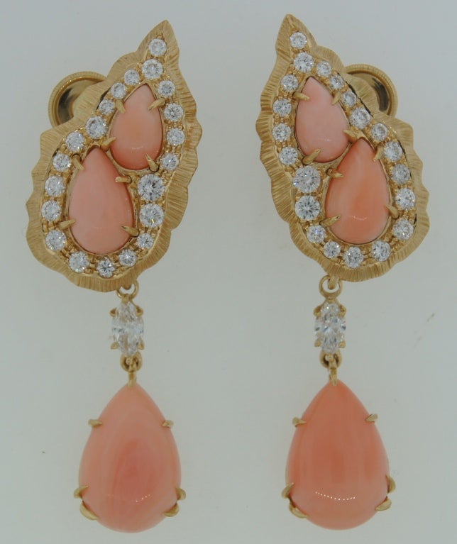 Cartier Coral Diamond Yellow Gold Interchangeable Earrings at 1stDibs