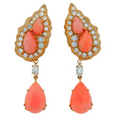 Cartier Coral Diamond Yellow Gold Interchangeable Earrings