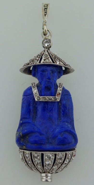 Women's Art Deco Chinoiserie Lacloche Lapis Lazuli Diamond Pendant