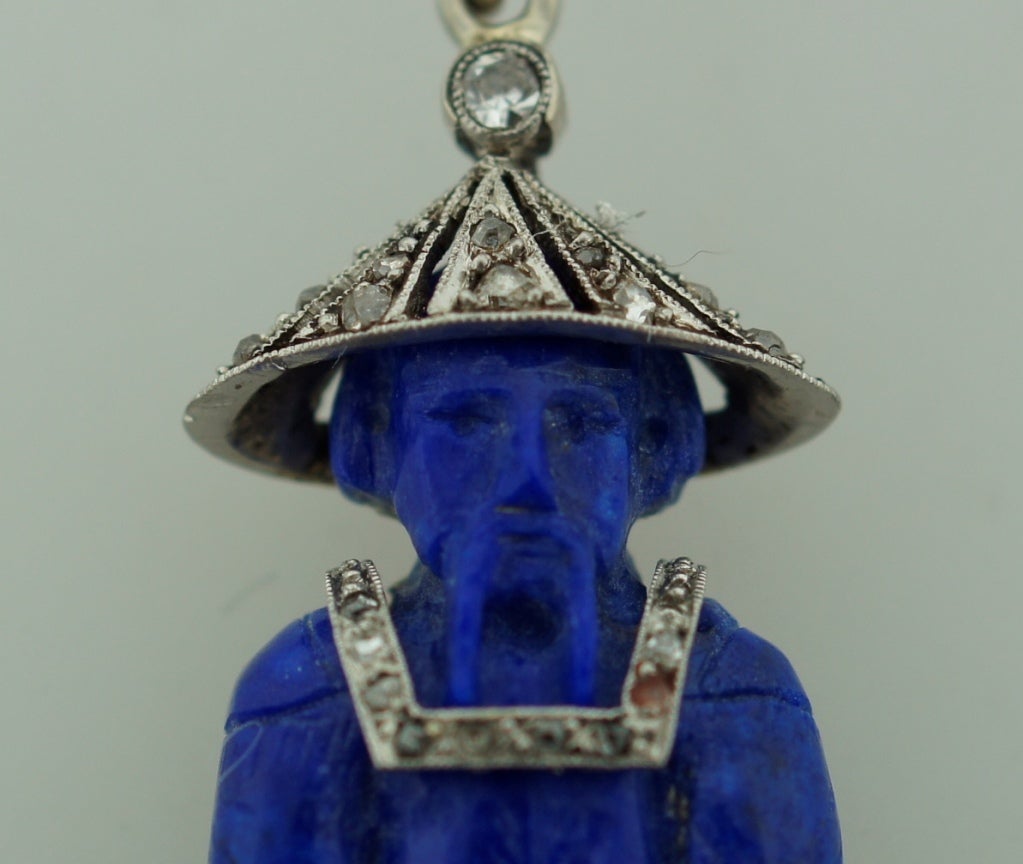 Art Deco Chinoiserie Lacloche Lapis Lazuli Diamond Pendant 1