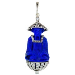 Art Deco Chinoiserie Lacloche Lapis Lazuli Diamond Pendant