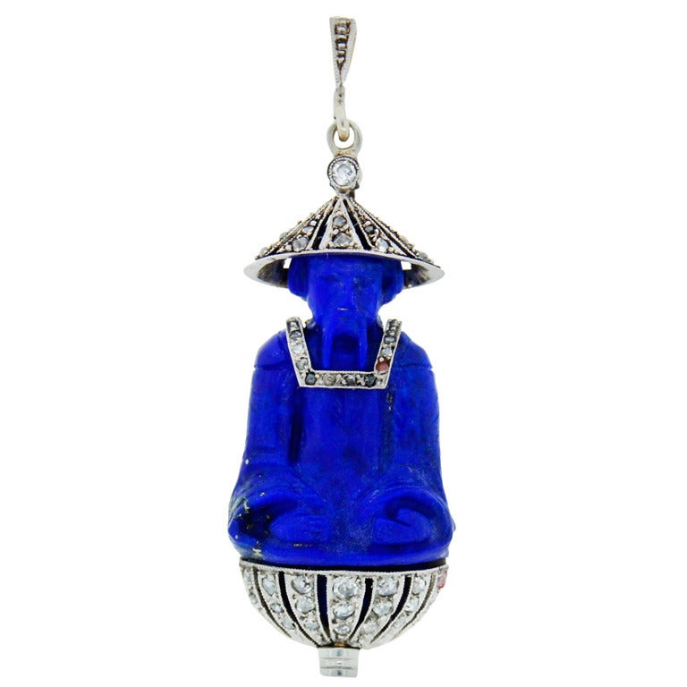 Art Deco Chinoiserie Lacloche Lapis Lazuli Diamond Pendant