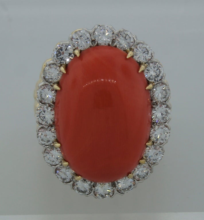 Women's DAVID WEBB Coral Diamond & Yellow Gold Ring