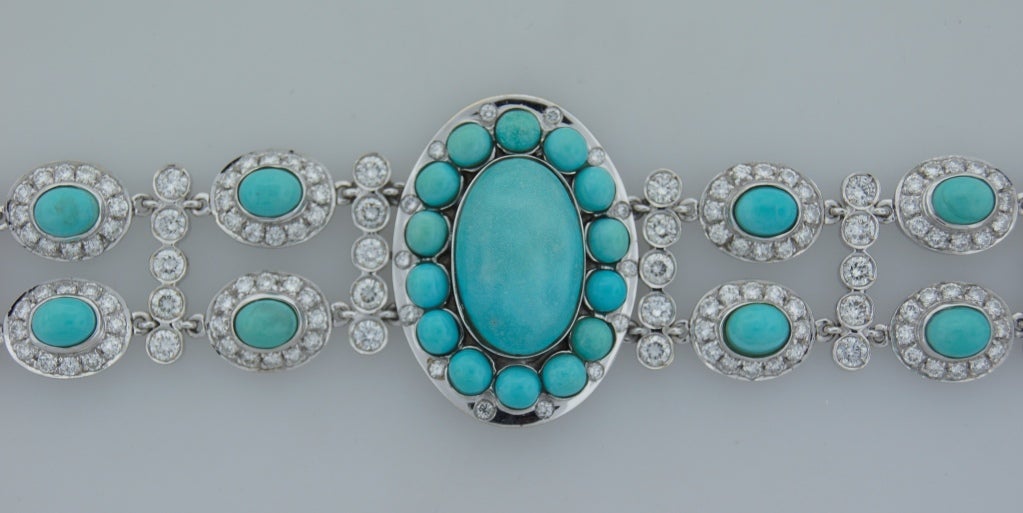 Women's Vintage Greenleaf & Crosby Turquoise Diamond 18k Gold Bracelet