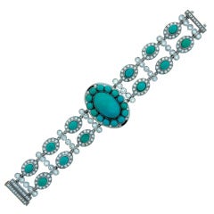 Greenleaf & Crosby Turquoise Diamond & White Gold Bracelet 9