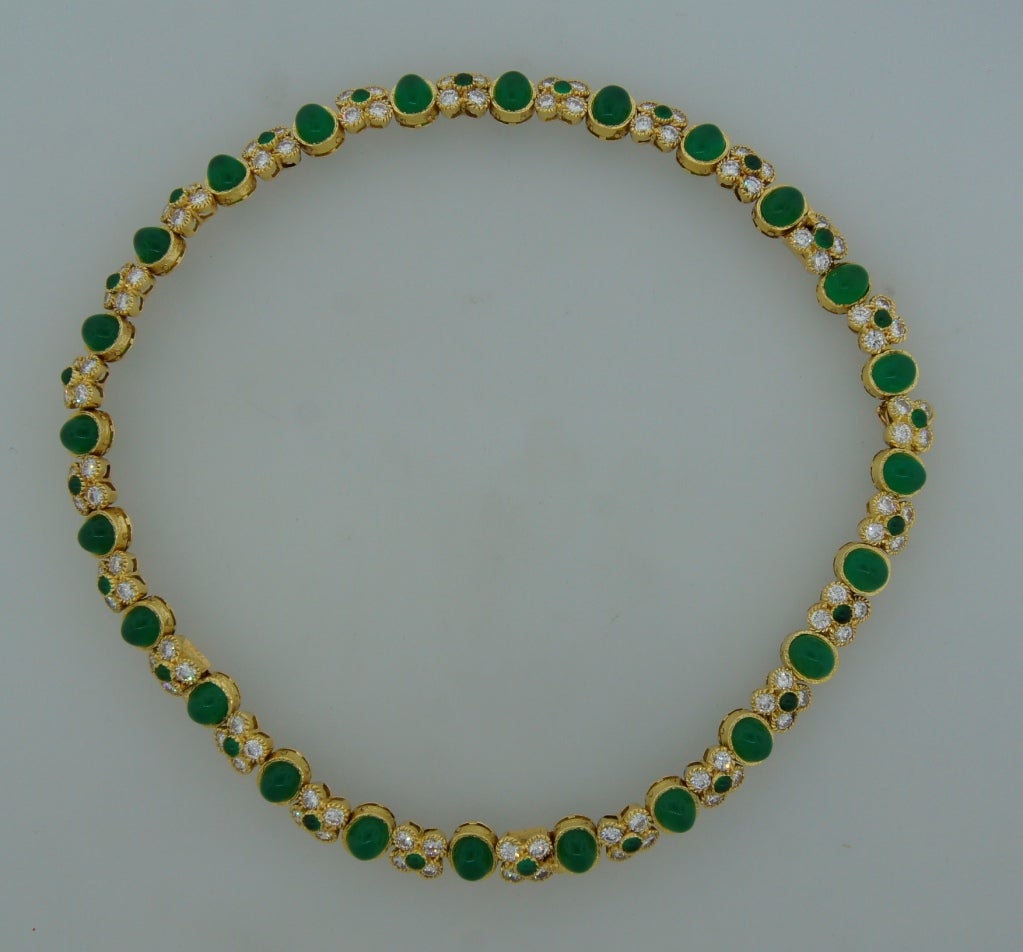 Van Cleef & Arpels Gold Necklace Bracelet Trio with Chrysophrase Diamonds, 1980s 2