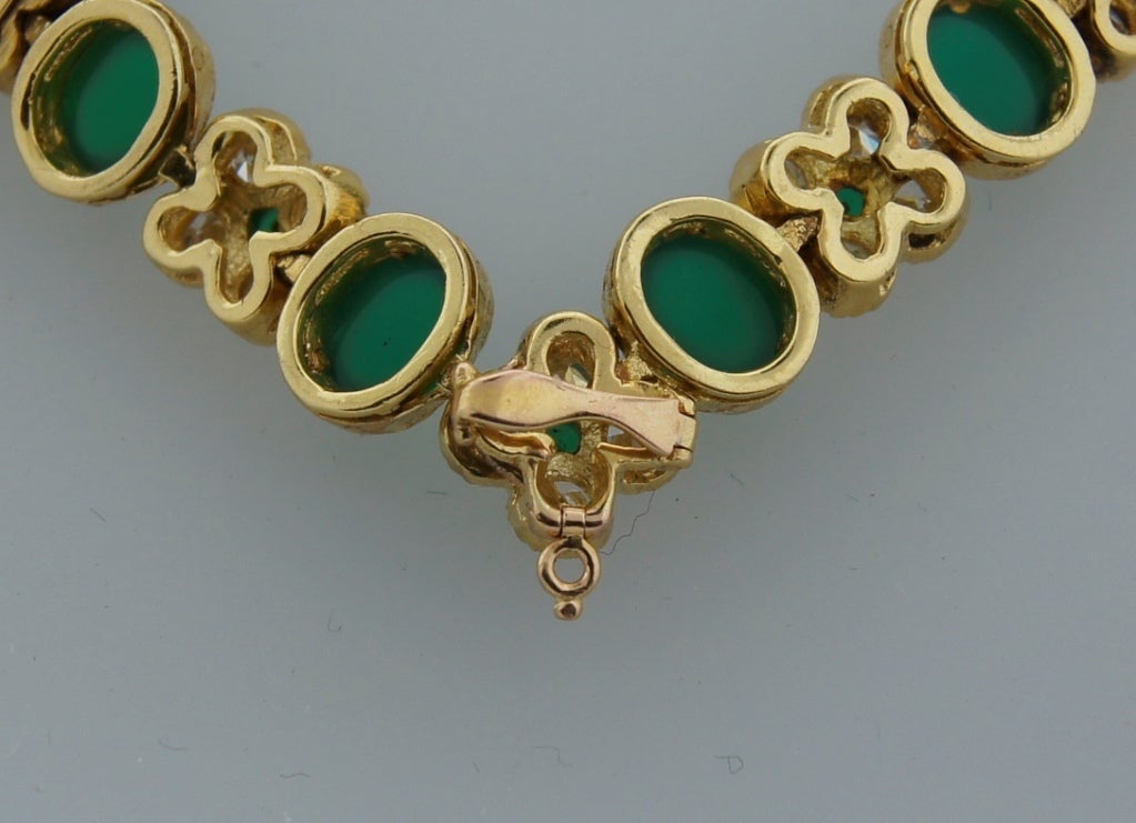 Van Cleef & Arpels Gold Necklace Bracelet Trio with Chrysophrase Diamonds, 1980s 5