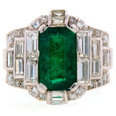 1960s Bulgari Emerald Diamond Platinum Ring