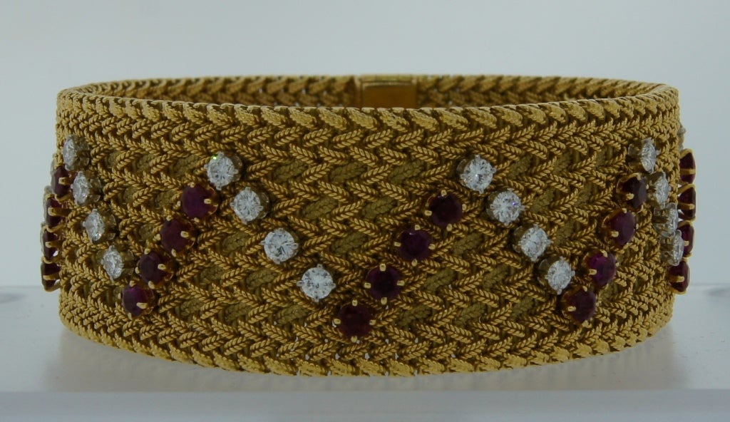 Women's 1960s Georges Lenfant Diamond Ruby Yellow Gold Bracelet
