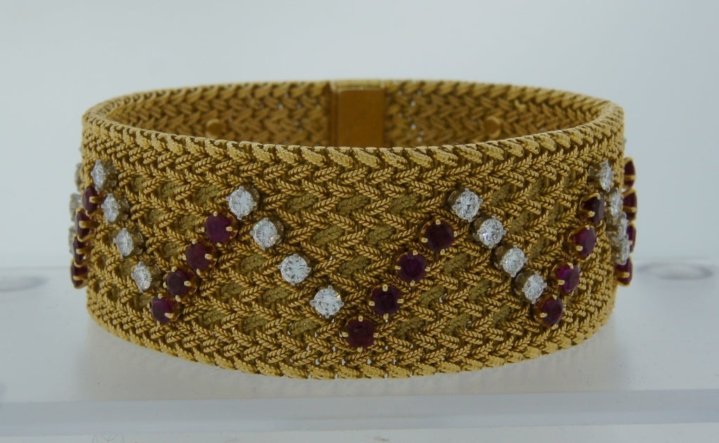 1960s Georges Lenfant Diamond Ruby Yellow Gold Bracelet 1
