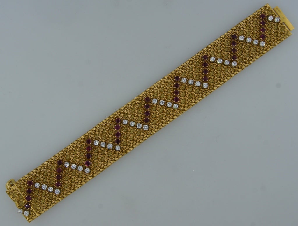 1960s Georges Lenfant Diamond Ruby Yellow Gold Bracelet 2