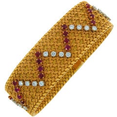 1960s Georges Lenfant Diamond Ruby Yellow Gold Bracelet