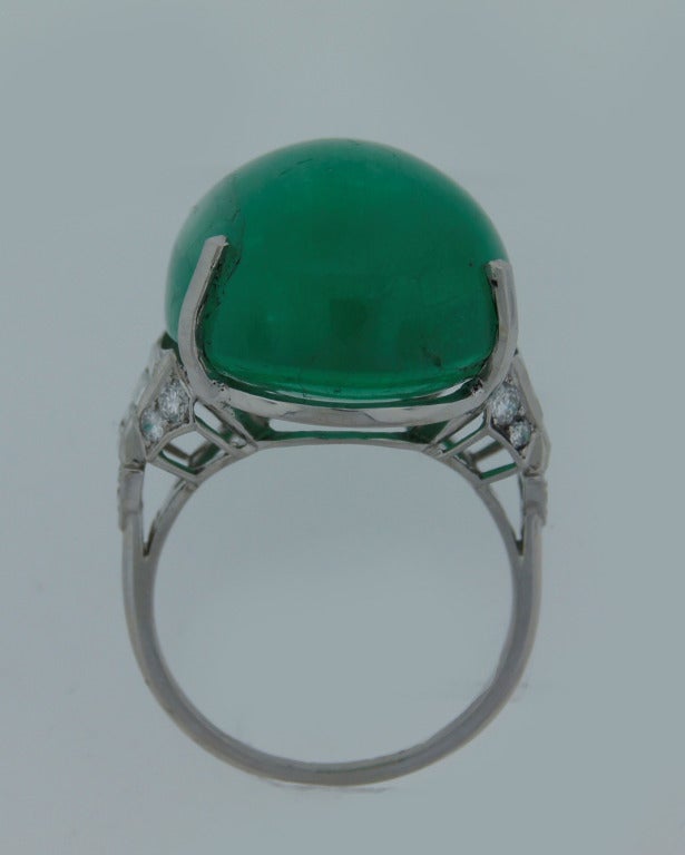 30-ct Cabochon Emerald Diamond Platinum Ring c1960s 3