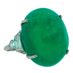 30-ct Cabochon Emerald Diamond Platinum Ring c1960s