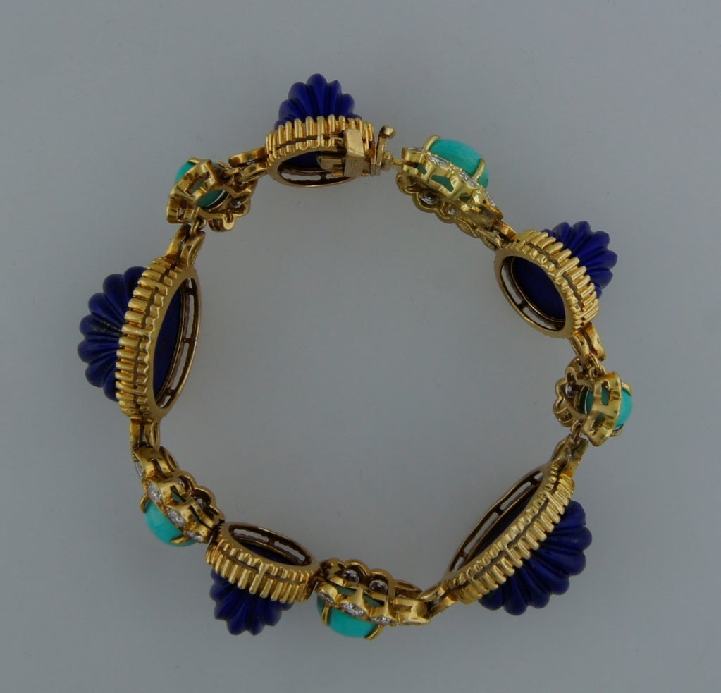 Van Cleef & Arpels Lapis Lazuli Turquoise Diamond Gold Bracelet c1970s 1