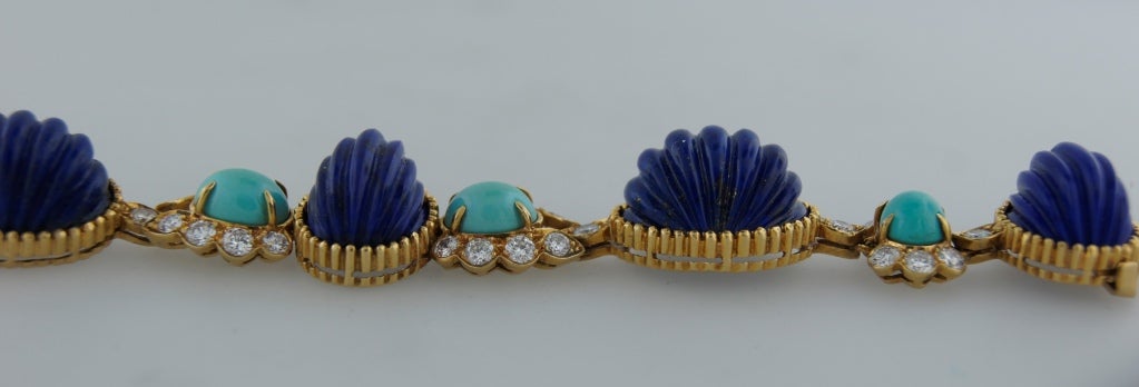 Van Cleef & Arpels Lapis Lazuli Turquoise Diamond Gold Bracelet c1970s 2