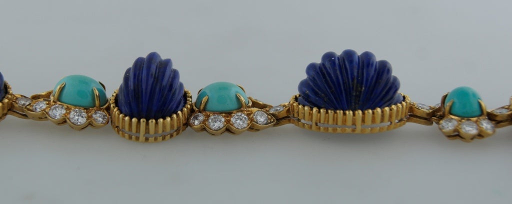 Van Cleef & Arpels Lapis Lazuli Turquoise Diamond Gold Bracelet c1970s 3