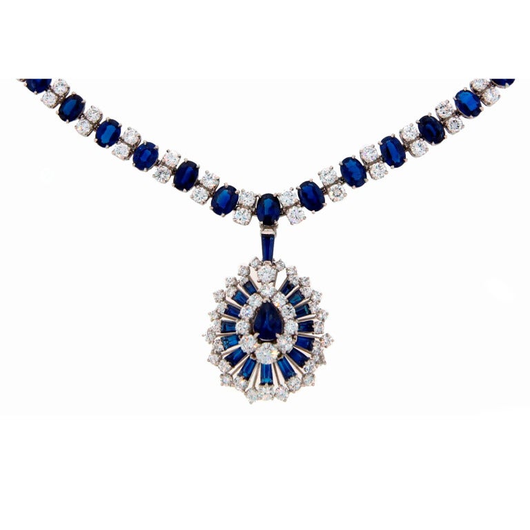 Oscar Heyman Sapphire Diamond Platinum Necklace Bracelet Brooch Pin Pendant