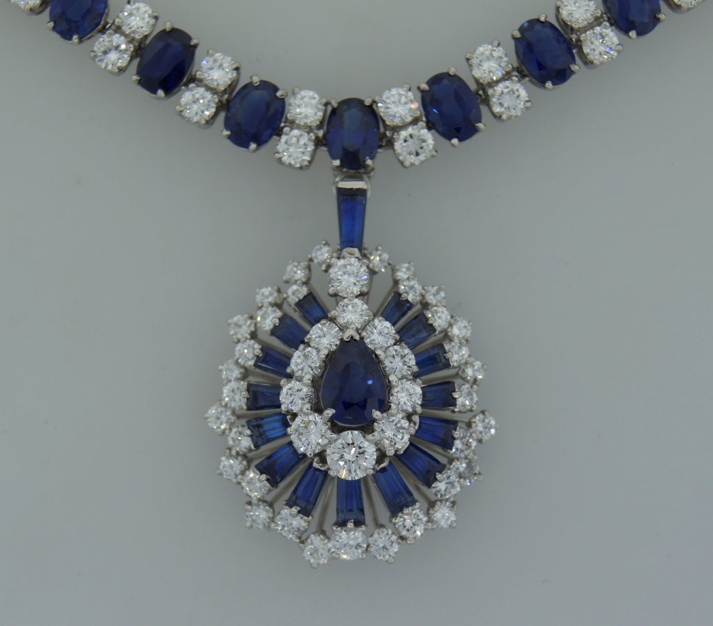 Oscar Heyman Saphir-Diamant-Platin-Halskette Armband Brosche Pin-Anhänger im Zustand „Hervorragend“ im Angebot in Beverly Hills, CA