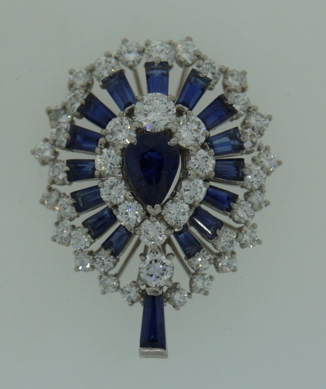 Mixed Cut Oscar Heyman Sapphire Diamond Platinum Necklace Bracelet Brooch Pin Pendant For Sale