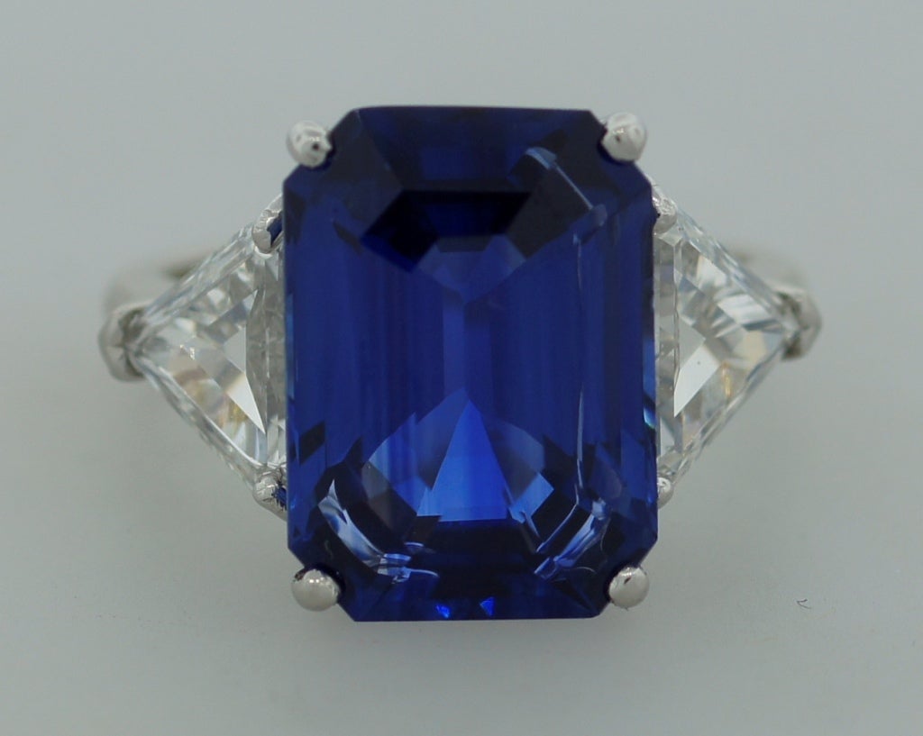 Sapphire Diamond Platinum Three-Stone Ring 8.40 Carat GIA Report 1