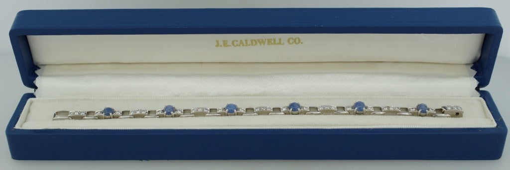 J.E. Caldwell Star Sapphire Diamond Platinum Bracelet c1960s   For Sale 2