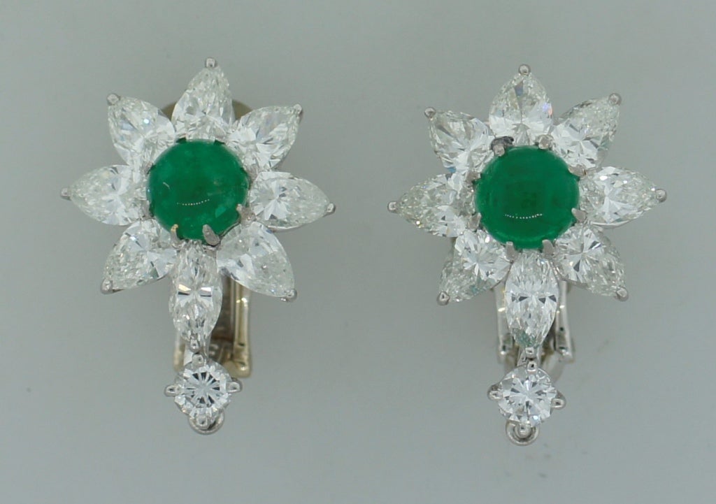 Women's David Webb Emerald Diamond Platinum Earrings c1970s