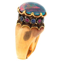 c.1960's Buccellati Opal Ruby Sapphire & Gold Ring