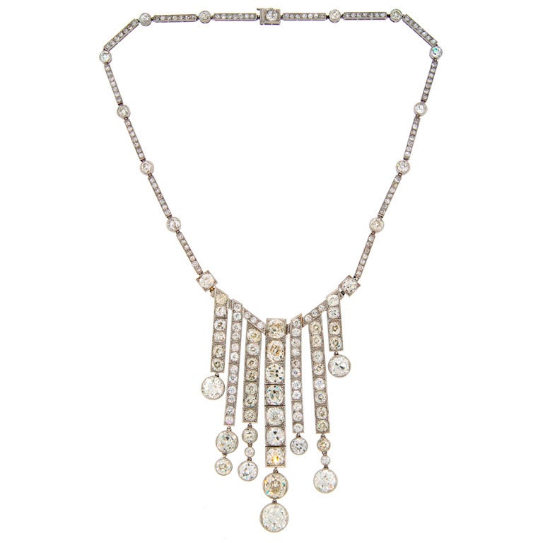 1920s Important French Art Deco Diamond Platinum Necklace at 1stDibs