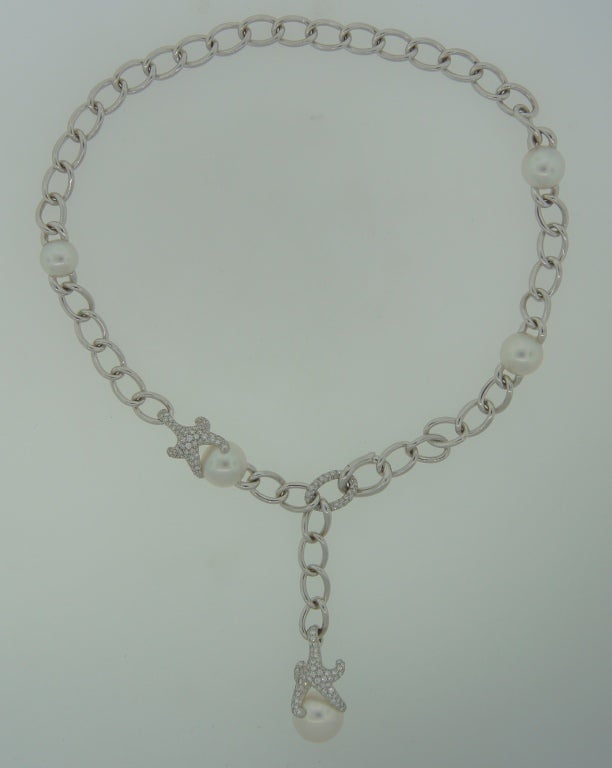 Contemporary Mikimoto Pearl Diamond White Gold Necklace
