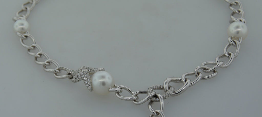Mikimoto Pearl Diamond White Gold Necklace In Excellent Condition In Beverly Hills, CA