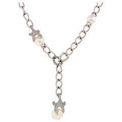 Vintage Mikimoto Pearl Diamond White Gold Necklace