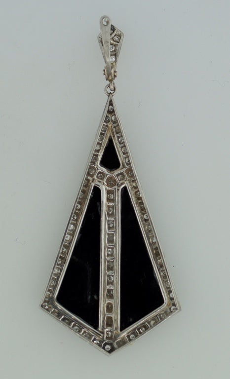 Art Deco Black Onyx Diamond Platinum Earrings c1920s In Excellent Condition In Beverly Hills, CA