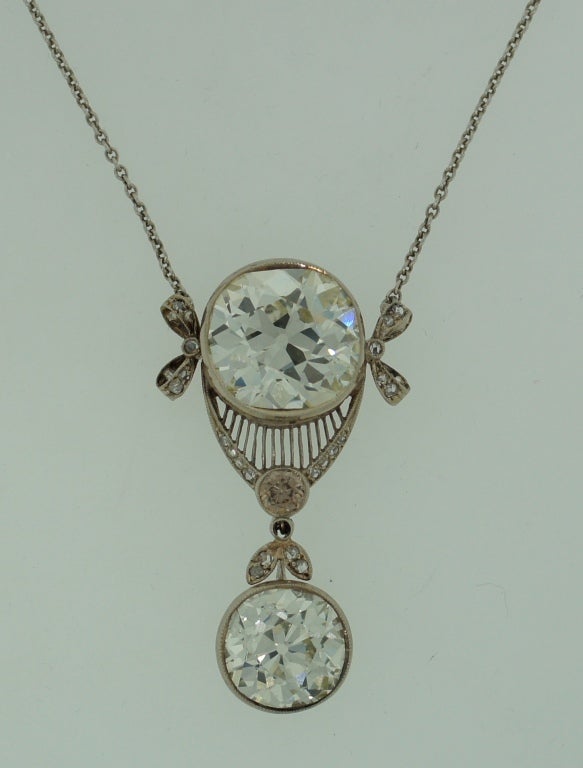 Old European Cut Victorian Diamond Platinum Pendant Necklace Antique Estate Jewelry For Sale