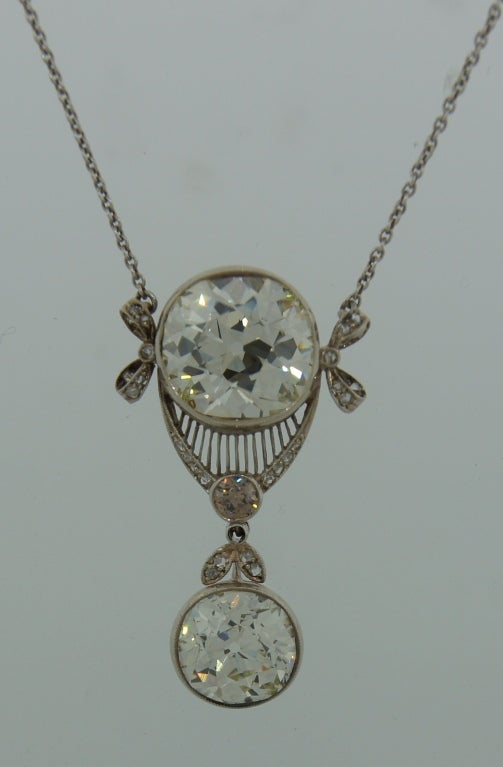 Victorian Diamond Platinum Pendant Necklace Antique Estate Jewelry In Excellent Condition For Sale In Beverly Hills, CA