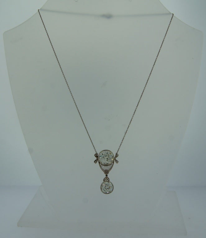 Women's Victorian Diamond Platinum Pendant Necklace Antique Estate Jewelry For Sale