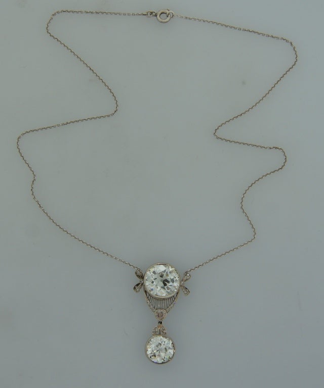 Victorian Diamond Platinum Pendant Necklace Antique Estate Jewelry For Sale 1