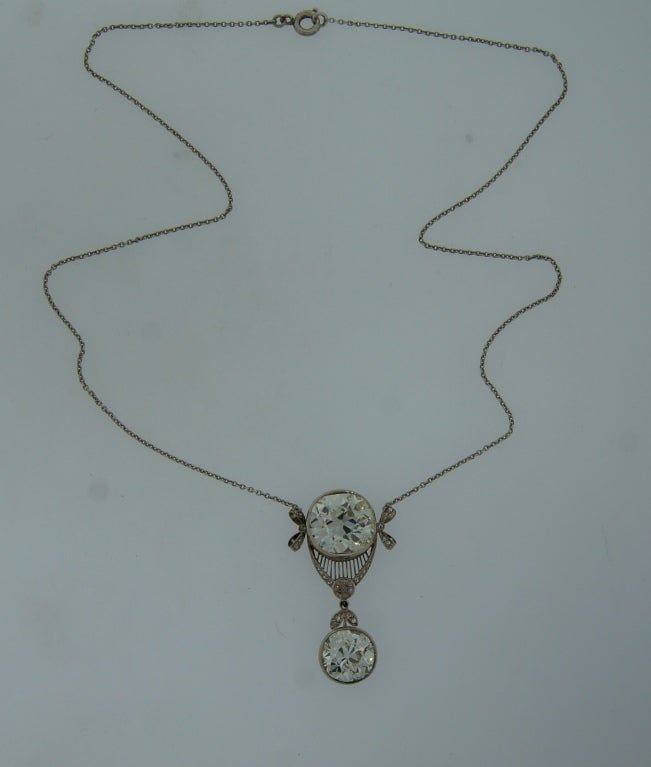 Victorian Diamond Platinum Pendant Necklace Antique Estate Jewelry For Sale 2