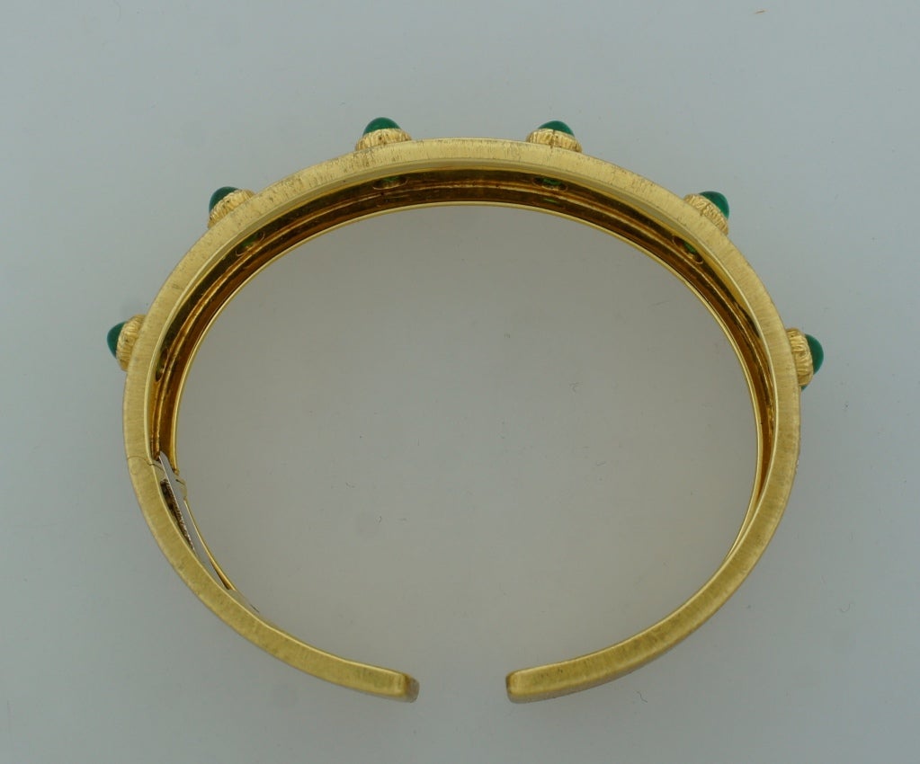 Women's 1960s Mario Buccellati Emerald and Two Tone Gold Bangle Bracelet