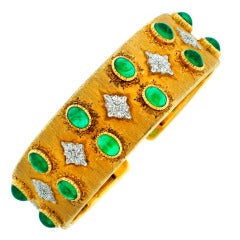 1960s Mario Buccellati Emerald and Two Tone Gold Bangle Bracelet