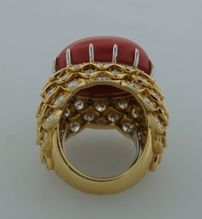 David Webb Coral Diamond Yellow Gold Ring 2