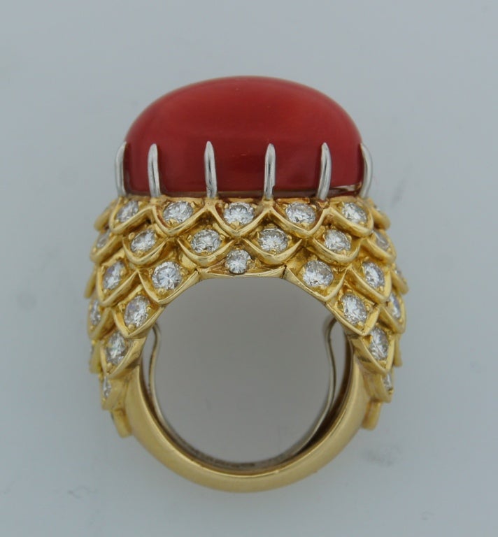 David Webb Coral Diamond Yellow Gold Ring 3