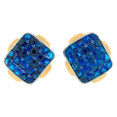 1970's DAVID WEBB Sapphire Platinum & Yellow Gold Earrings