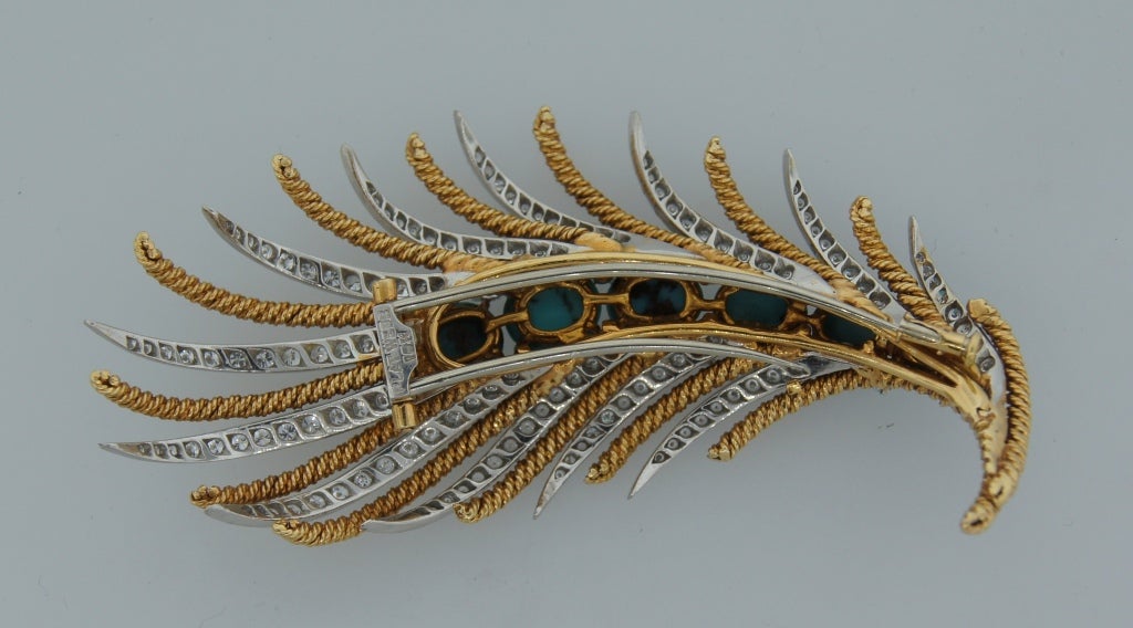 David Webb Turquoise Diamond Yellow Gold Platinum Fantasy Brooch Pin Clip 2