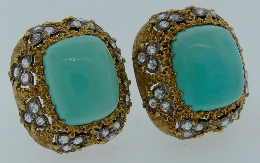 1960s MARIO BUCCELLATI Turquoise Diamond & Yellow Gold Earrings 6